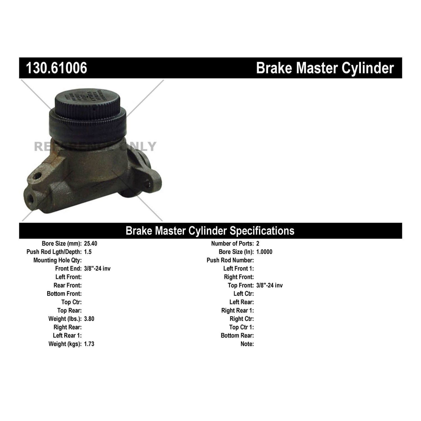 Centric Parts Brake Master Cylinder Premium for 1966 Ford Fairlane, Falcon, Ranchero, Mercury Caliente, Comet, Cyclone, Voyager 130.61006