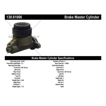 Centric Parts Brake Master Cylinder Premium for 1966 Ford Fairlane, Falcon, Ranchero, Mercury Caliente, Comet, Cyclone, Voyager 130.61006