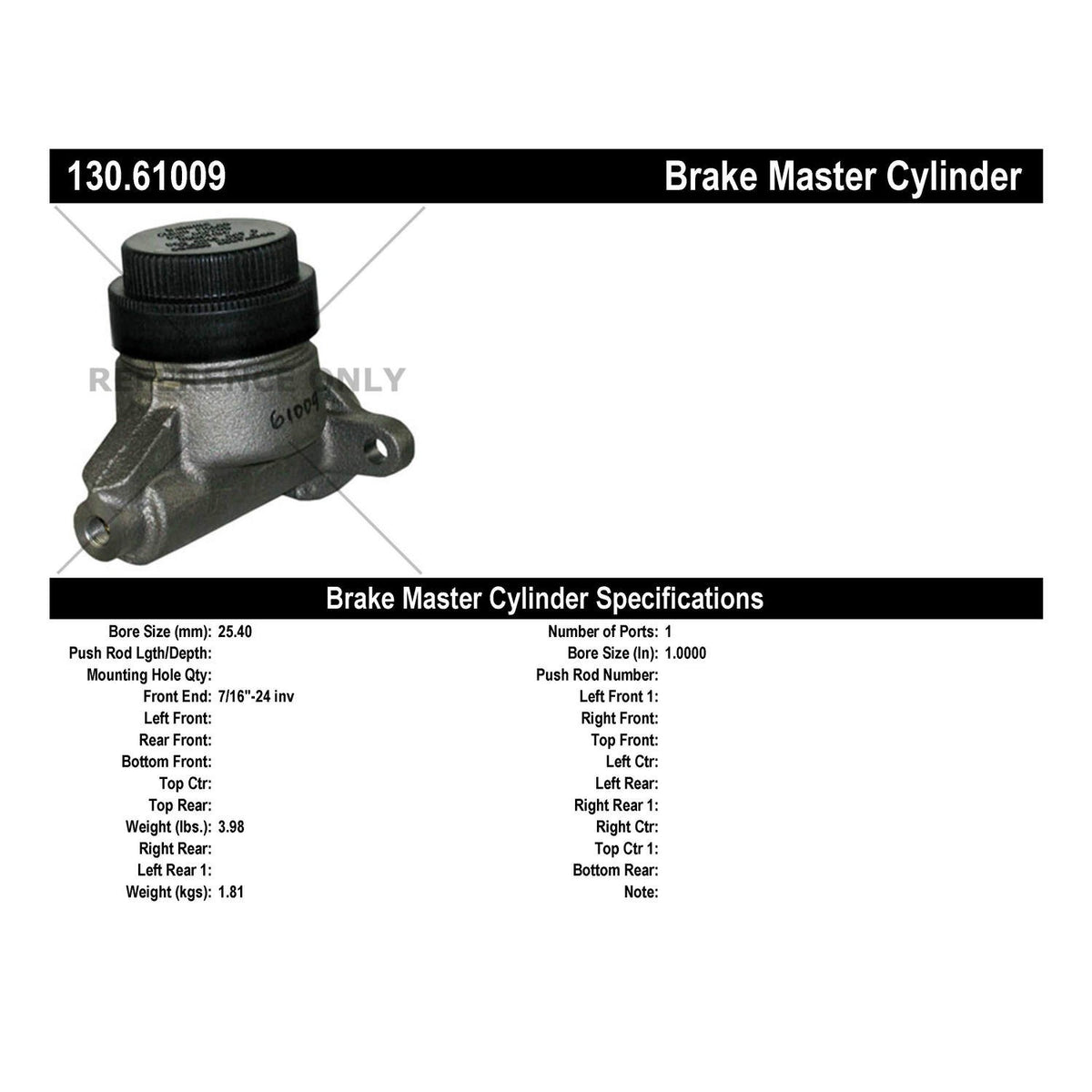 Centric Parts Premium Brake Master Cylinder for 1965-1966 Ford Country, Galaxie, Mustang and more 130.61009