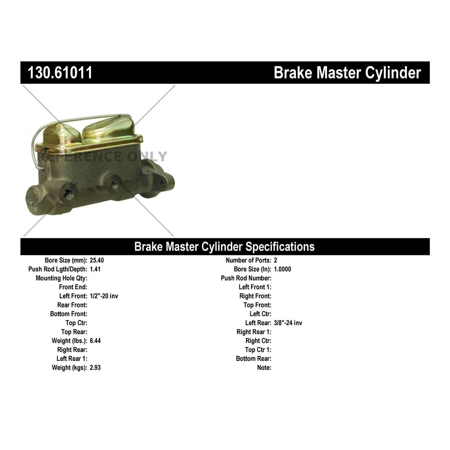 Centric Parts Brake Master Cylinder Premium for 1967-1972 Ford Mustang Mercury Cougar 130.61011
