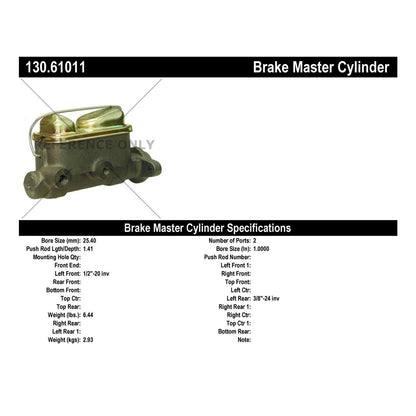Centric Parts Brake Master Cylinder Premium for 1967-1972 Ford Mustang Mercury Cougar 130.61011