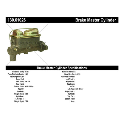 Centric Parts Premium Brake Master Cylinder for 1967-1972 Ford models 130.61026