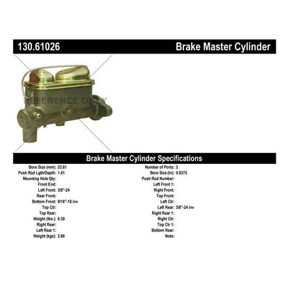 Centric Parts Premium Brake Master Cylinder for 1967-1972 Ford models 130.61026