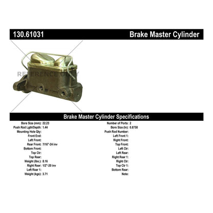 Centric Parts Brake Master Cylinder Premium for 1978-1981 Ford Fairmont Granada Mustang Thunderbird Mercury Capri Cougar Zephyr 130.61031