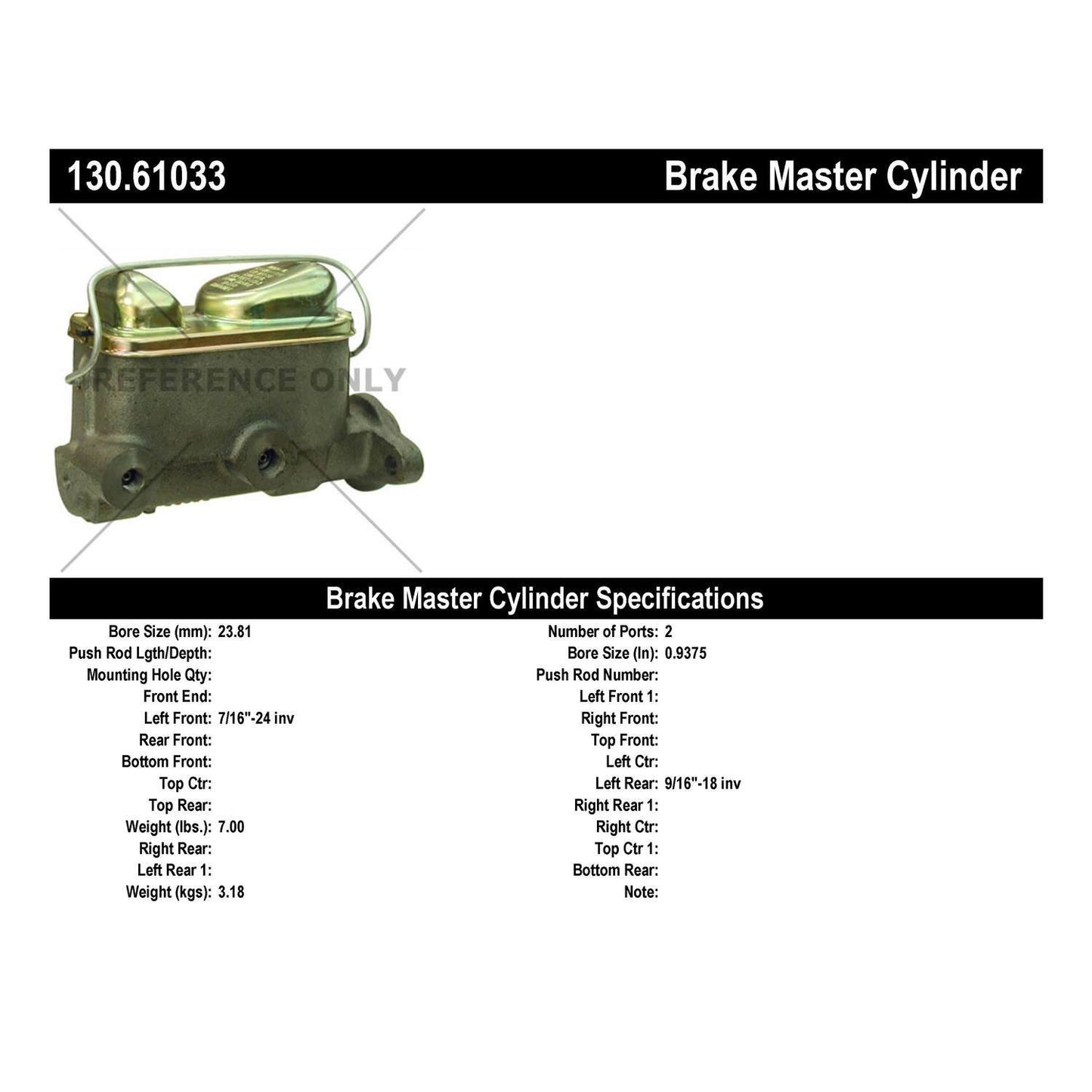 Centric Parts Premium Brake Master Cylinder for 1974-1980 Ford Granada Maverick Mustang II Pinto Mercury Bobcat Comet Monarch 130.61033