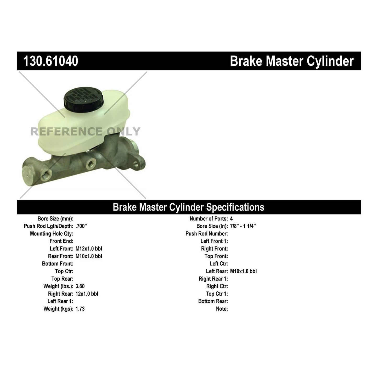 Centric Parts Brake Master Cylinder Premium for 1986-1988 Ford Taurus Mercury Sable 130.61040