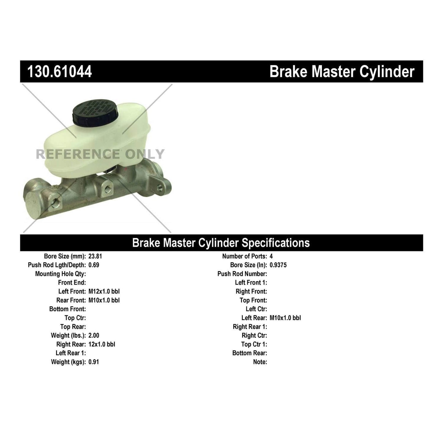 Centric Parts Premium Brake Master Cylinder for 1991-1988 Ford Taurus & 1989-1988 Mercury Sable 130.61044