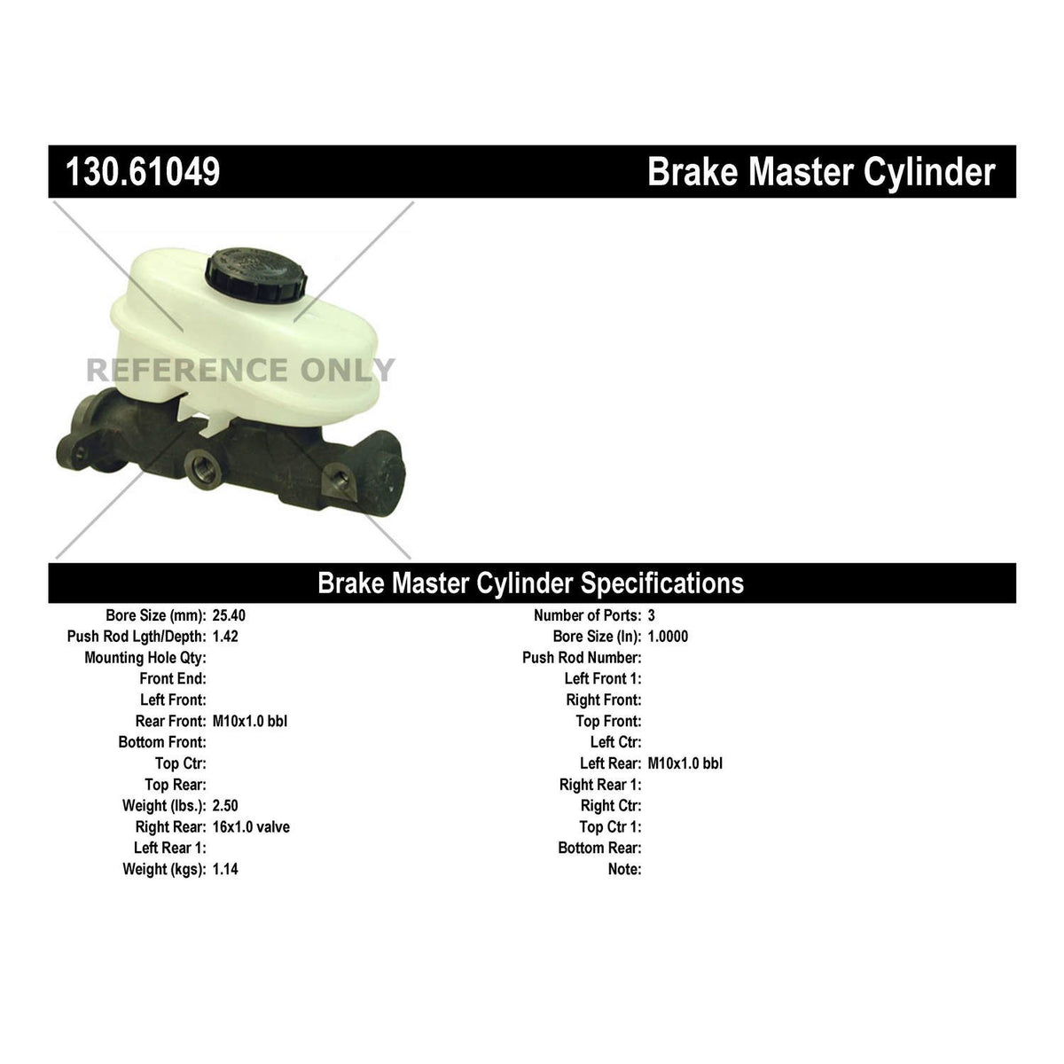 Centric Parts Premium Brake Master Cylinder 130.61049
