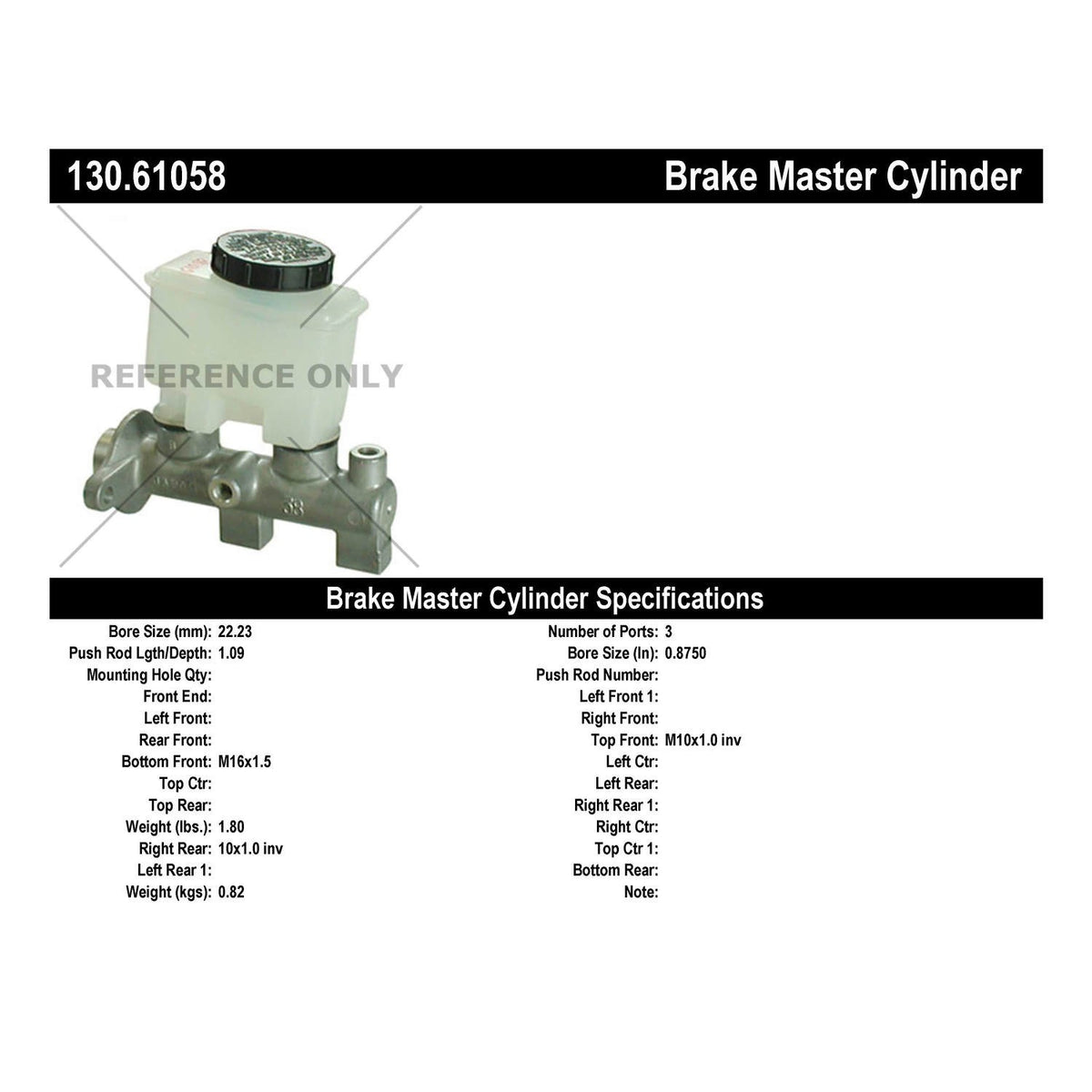Centric Parts Premium Brake Master Cylinder 130.61058