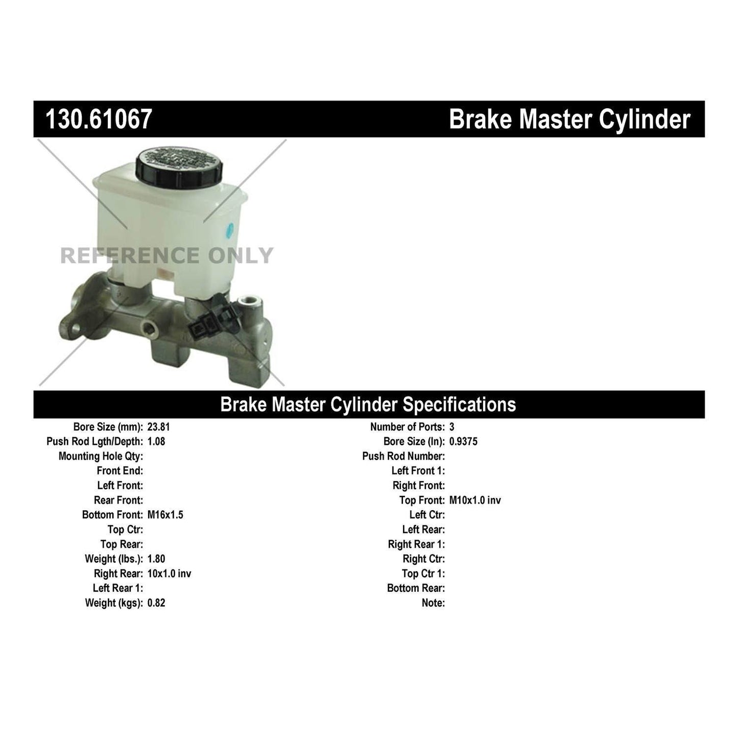 Centric Parts Premium Brake Master Cylinder 130.61067