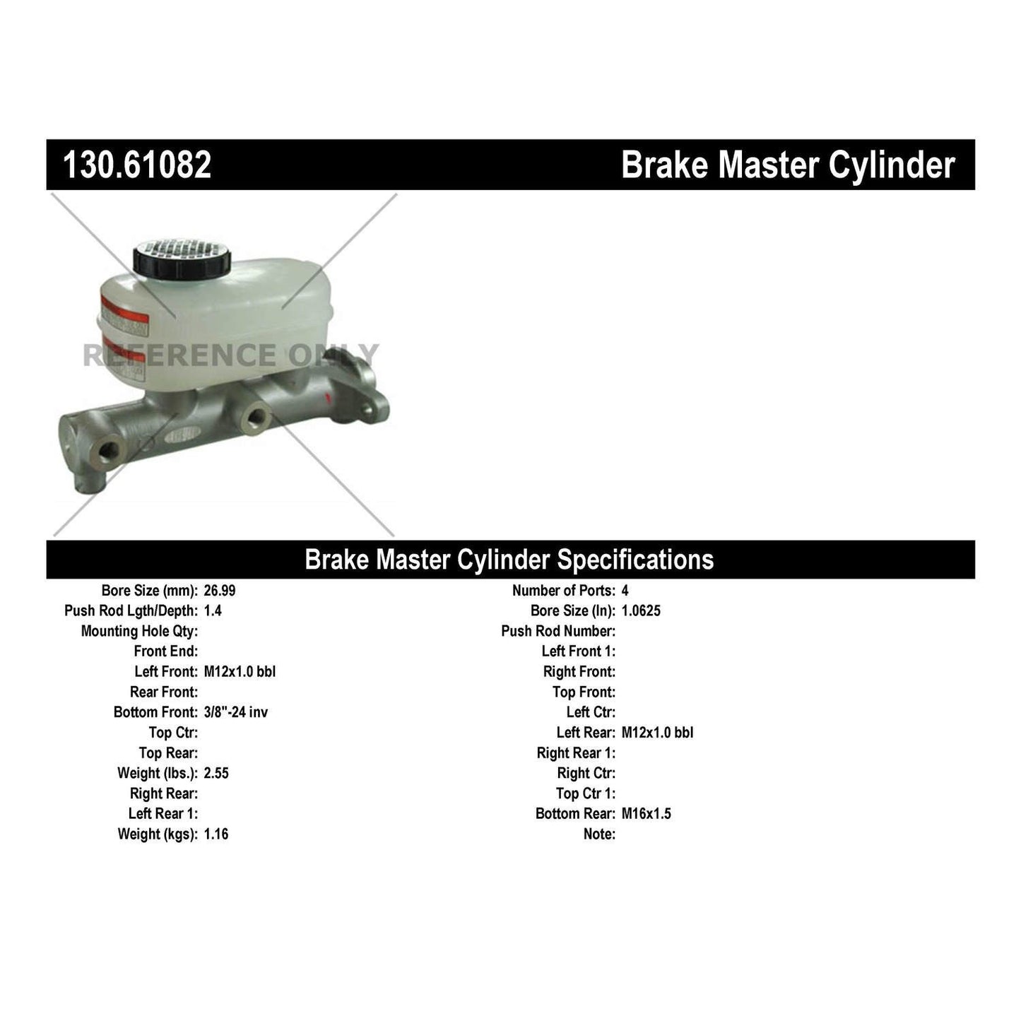Centric Parts Premium Brake Master Cylinder 130.61082