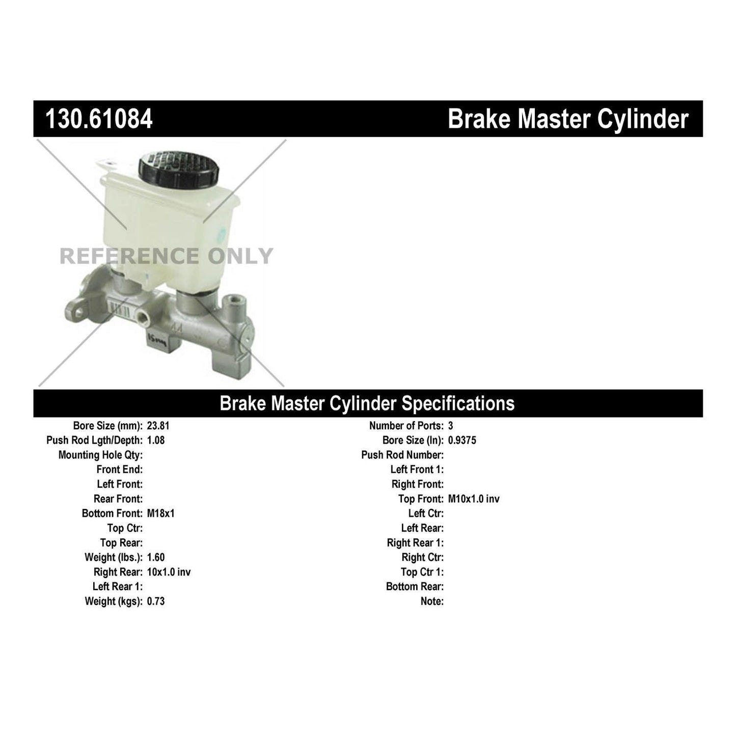 Centric Parts Brake Master Cylinder 130.61084