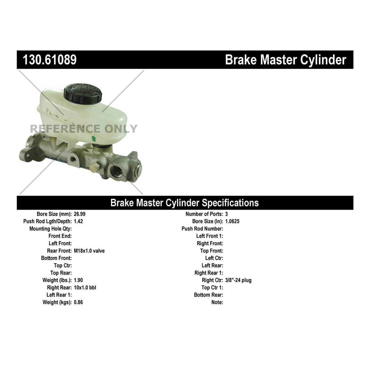 Centric Parts Brake Master Cylinder 130.61089