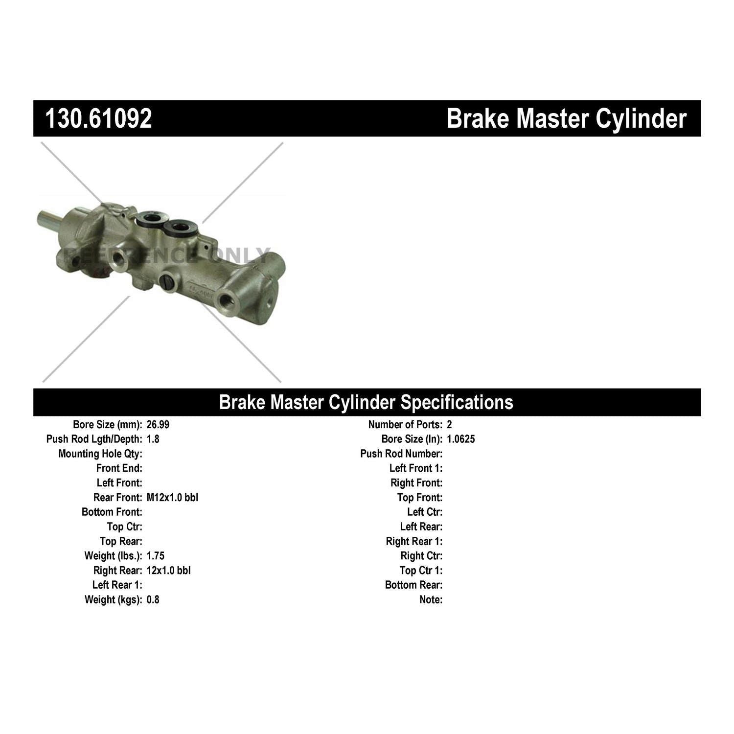 Centric Parts Premium Brake Master Cylinder 130.61092