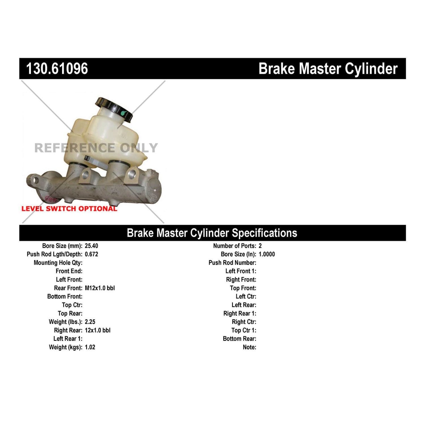 Centric Parts Premium Brake Master Cylinder 130.61096