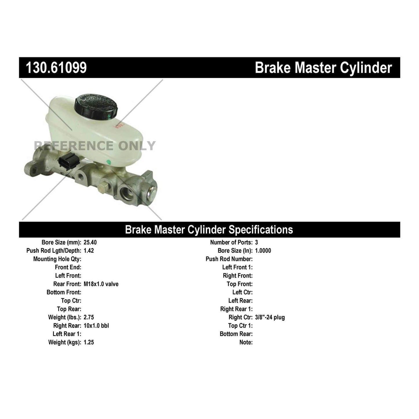 Centric Parts Brake Master Cylinder 130.61099