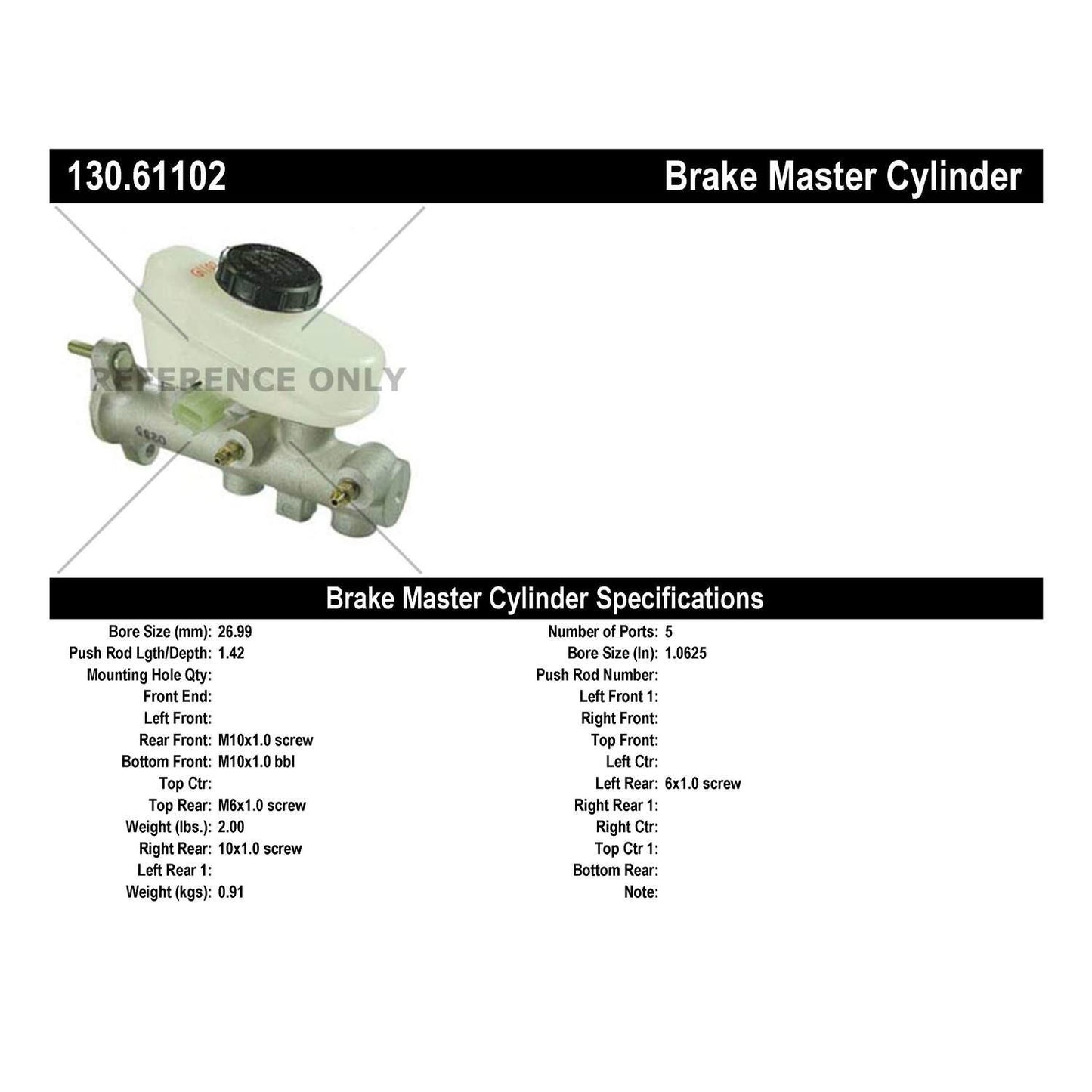 Centric Parts Brake Master Cylinder 130.61102