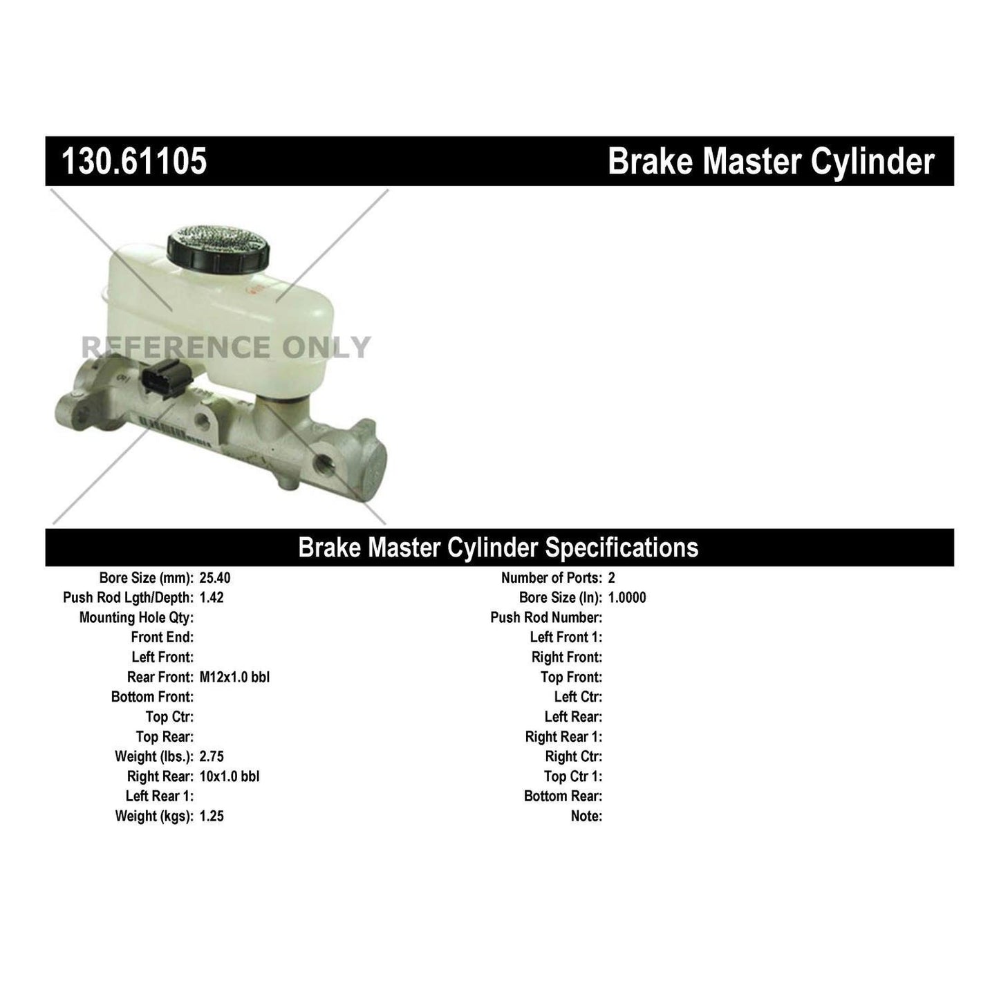 Centric Parts Brake Master Cylinder 130.61105