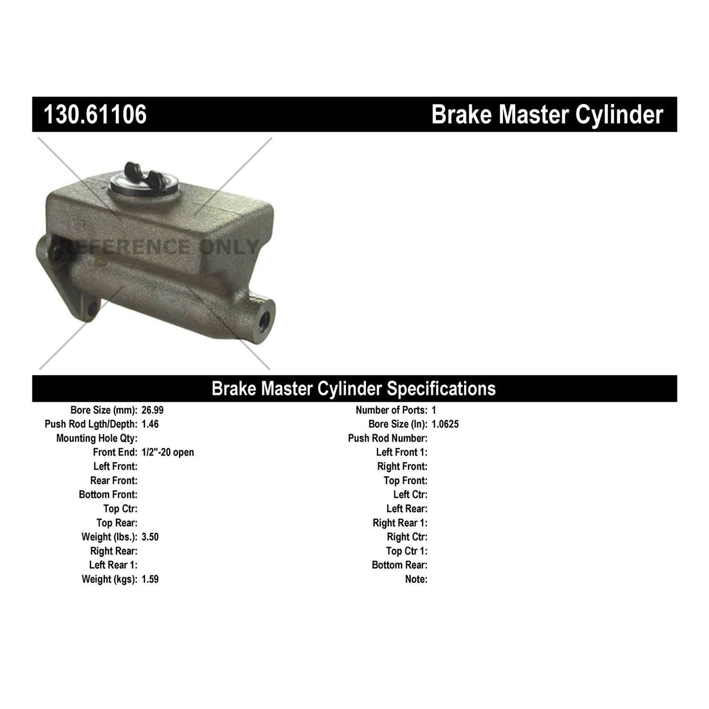 Stoptech Centric Premium Brake Master Cylinder 130.61106