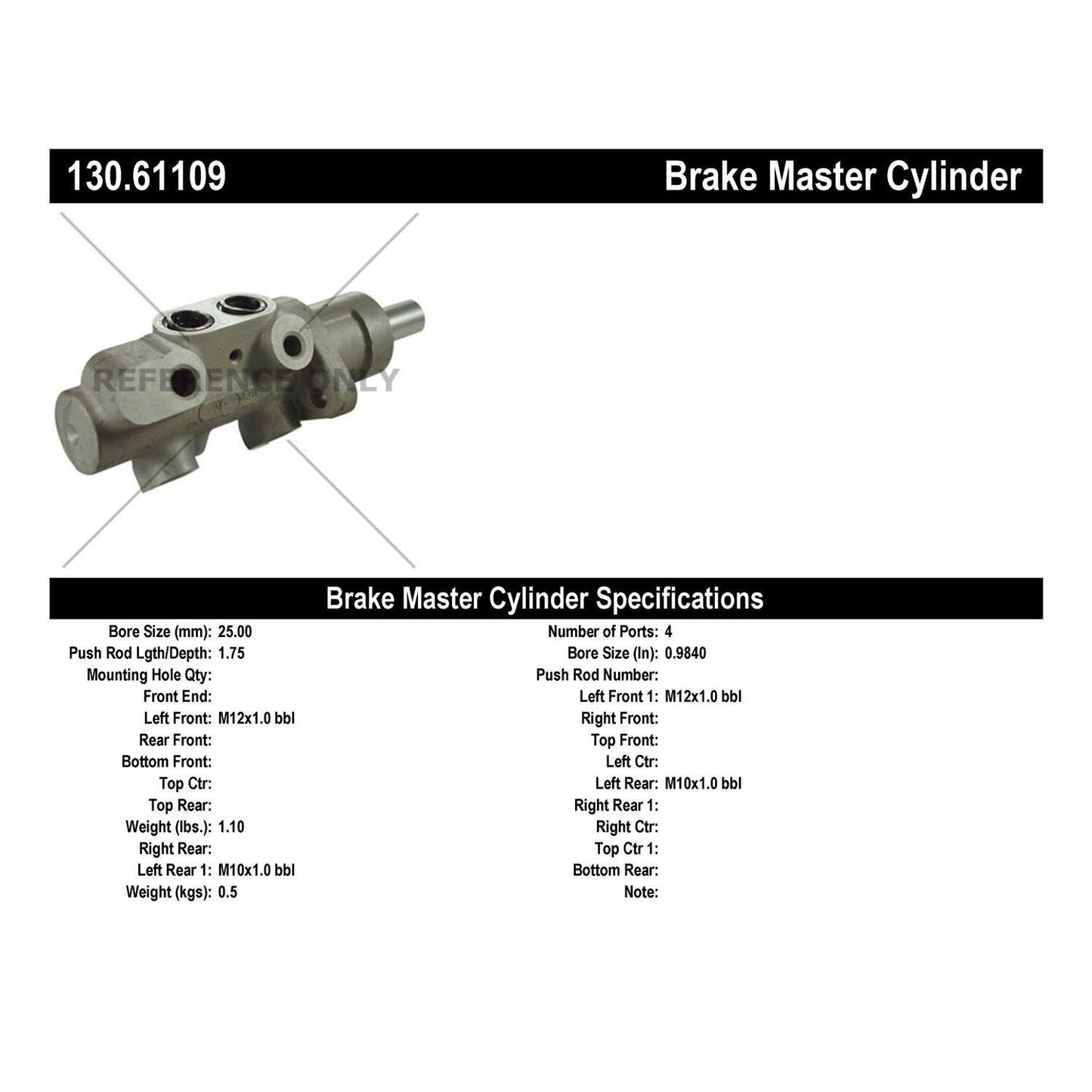Centric Parts Brake Master Cylinder 130.61109