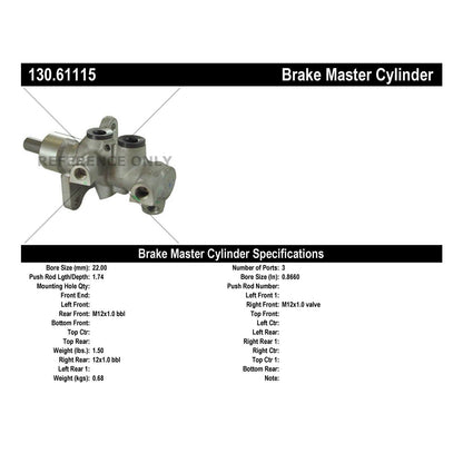 Centric Parts Premium Brake Master Cylinder 130.61115