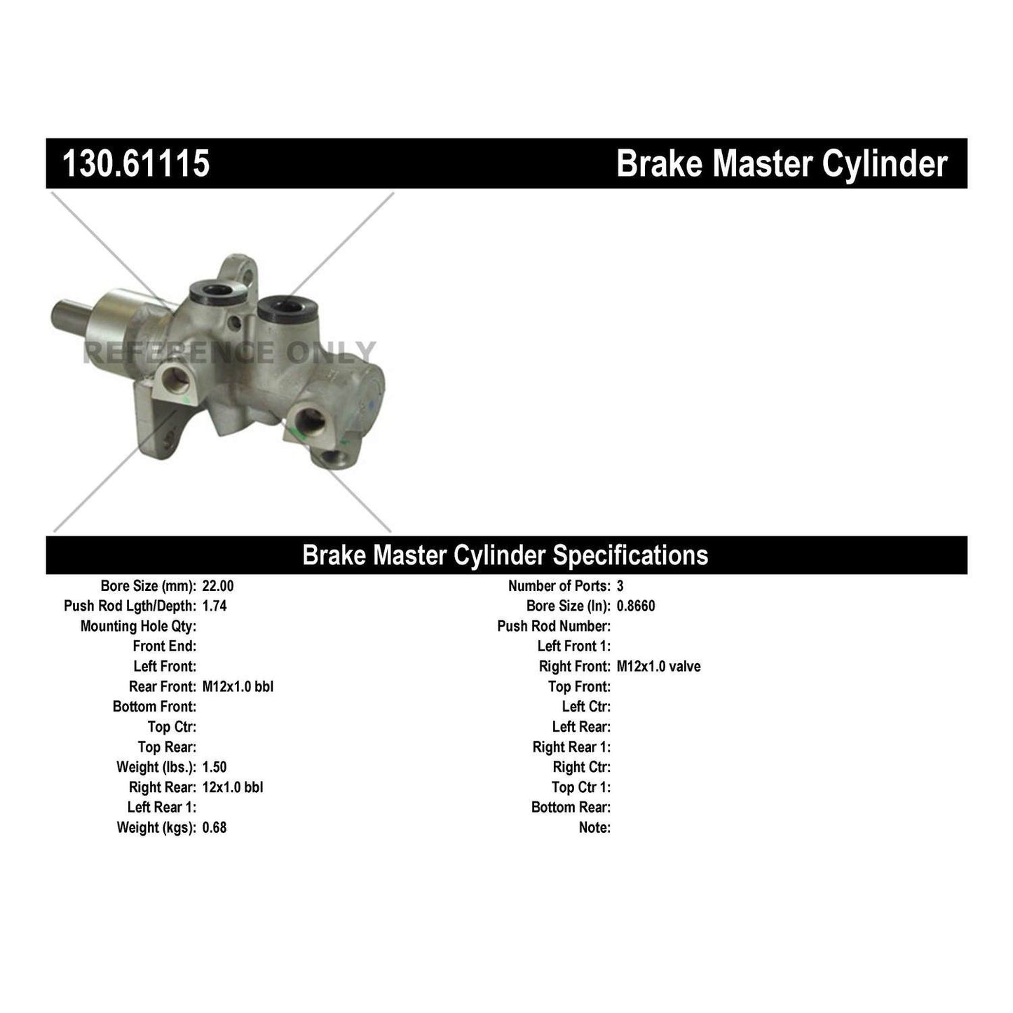Centric Parts Brake Master Cylinder with Reservoir 130.61115