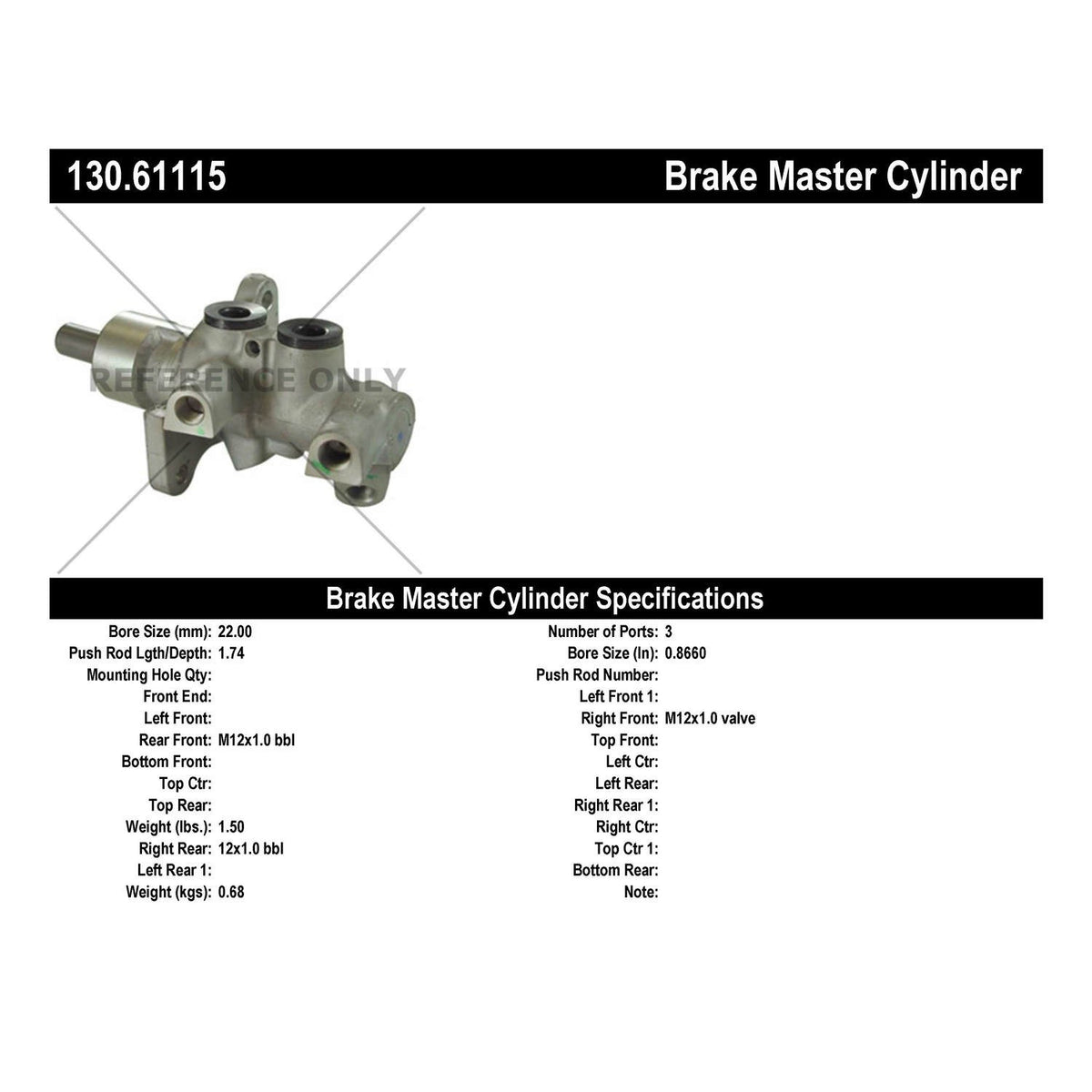 Centric Parts Premium Brake Master Cylinder 130.61115