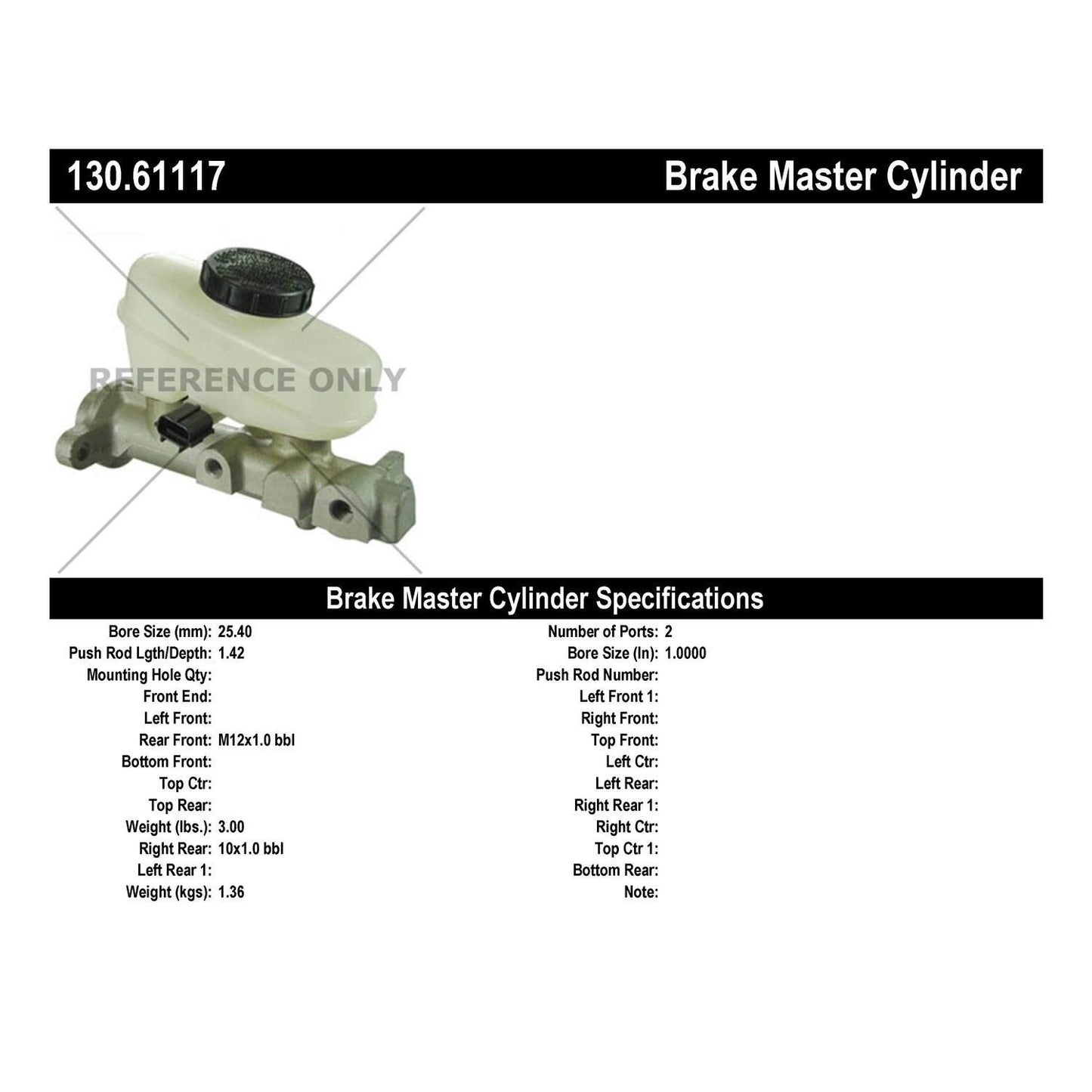 Centric Parts Premium Brake Master Cylinder 130.61117