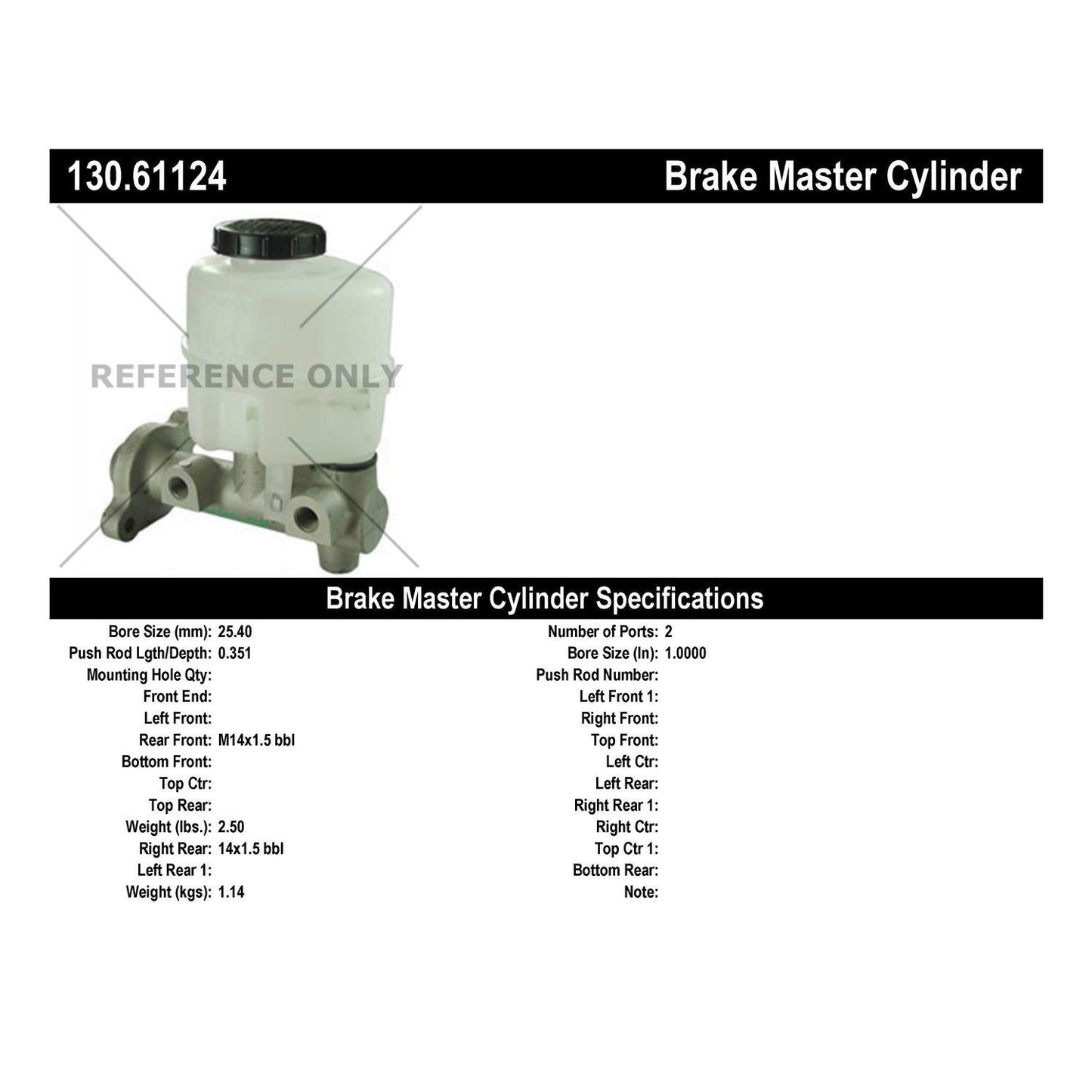 Centric Parts Premium Brake Master Cylinder 130.61124