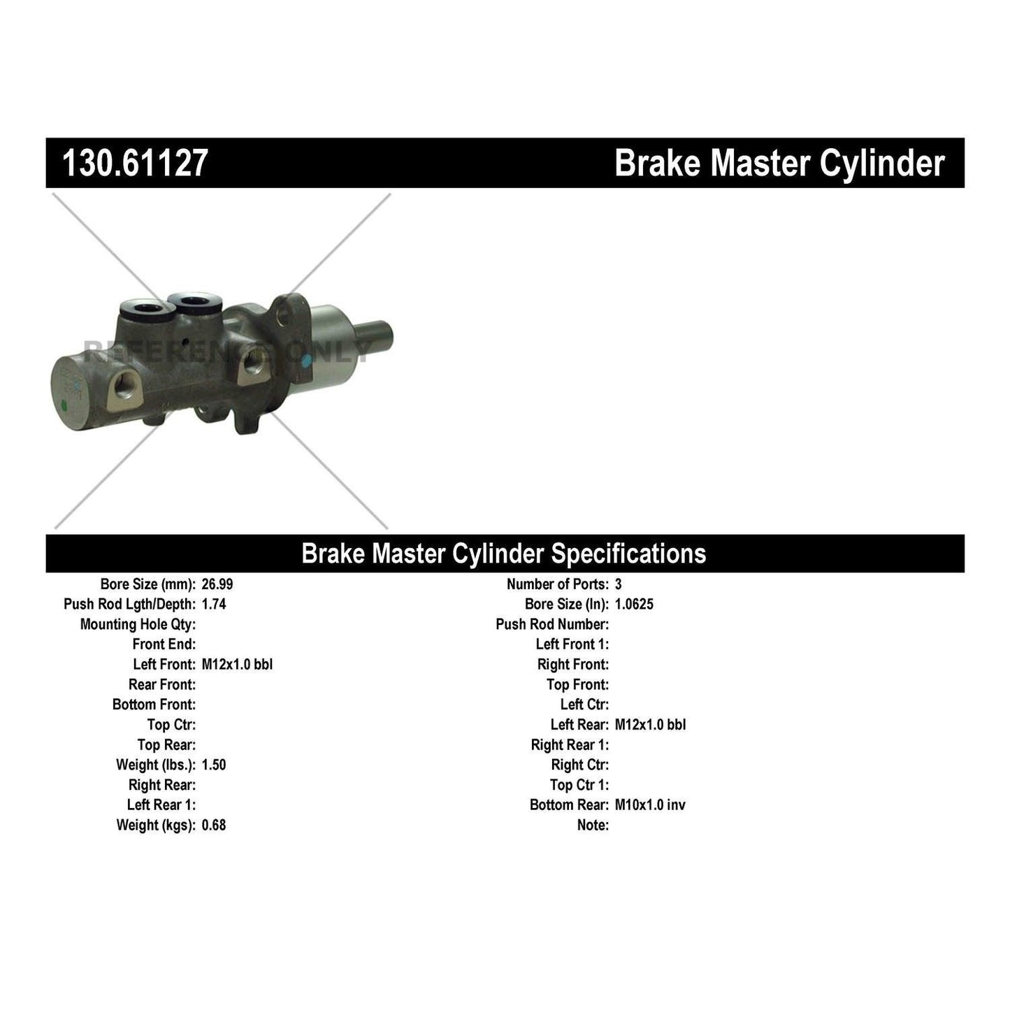 Centric Parts Premium Brake Master Cylinder 130.61127