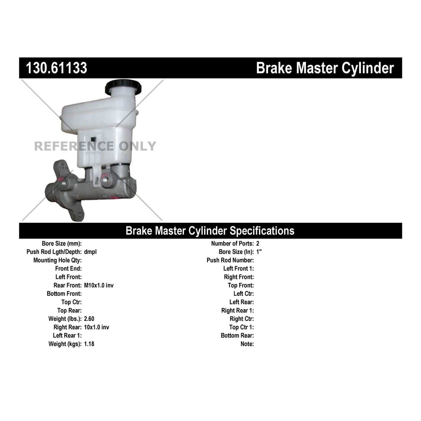 Centric Parts Premium Brake Master Cylinder 130.61133