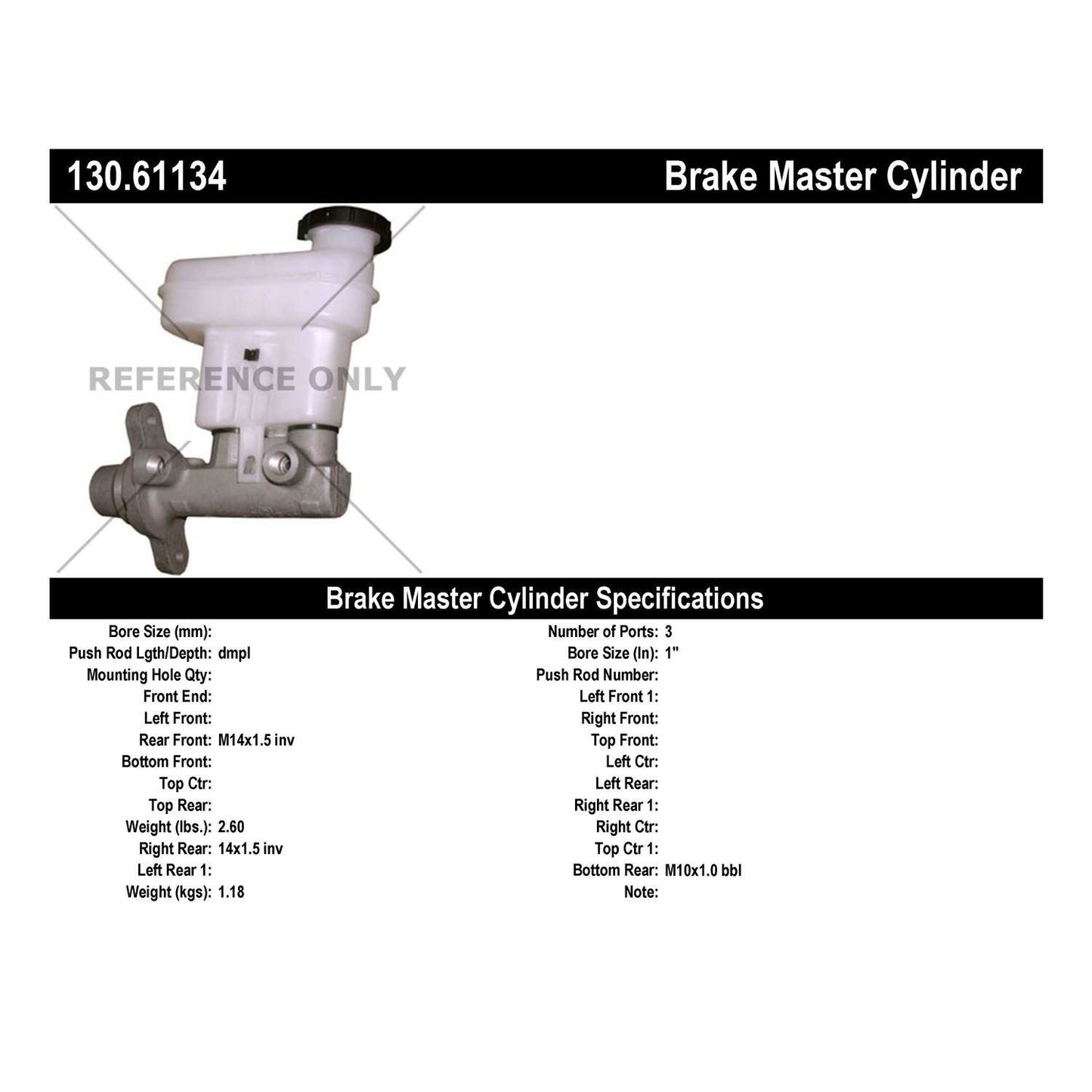Centric Parts Premium Brake Master Cylinder 130.61134