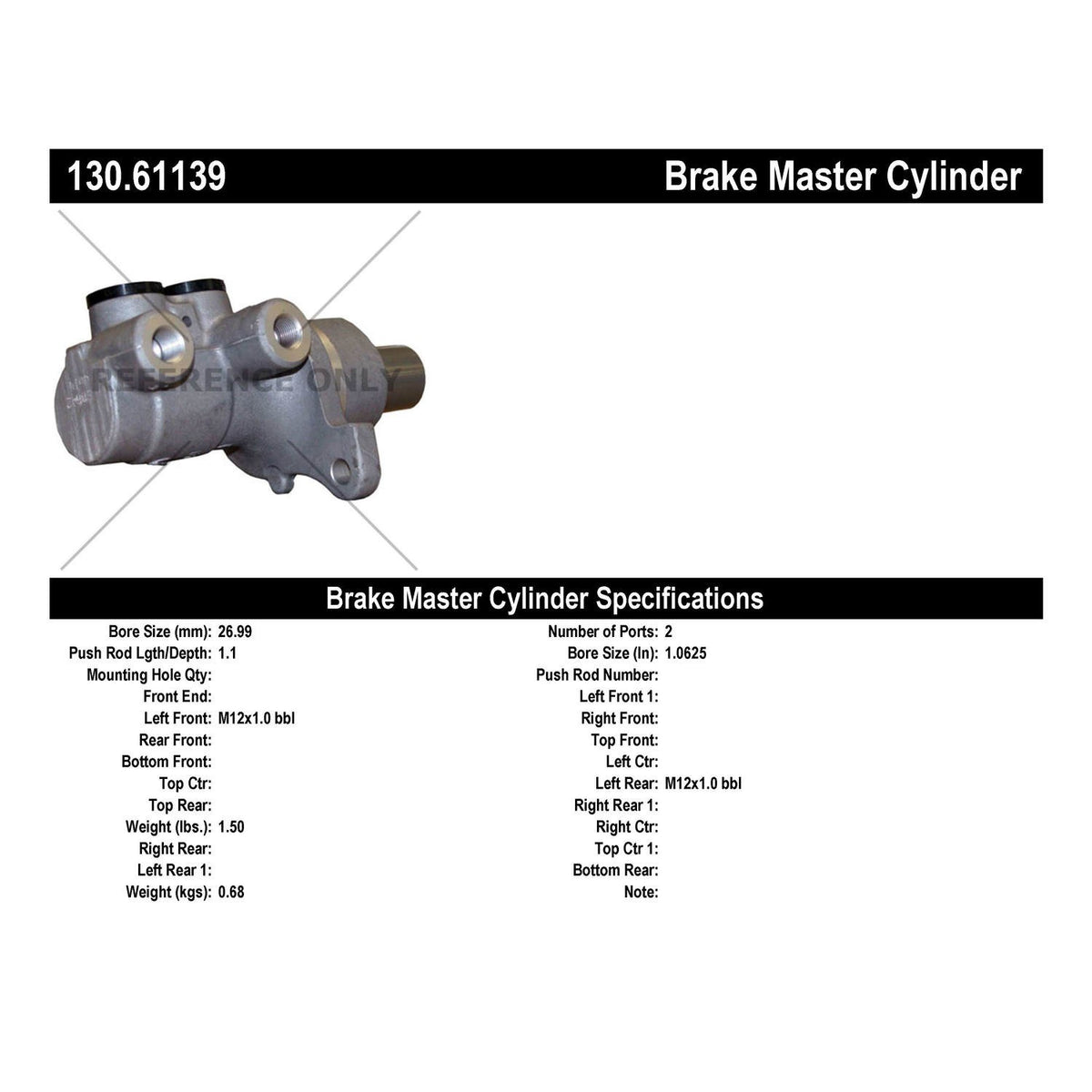 Stoptech Centric Premium Brake Master Cylinder 130.61139