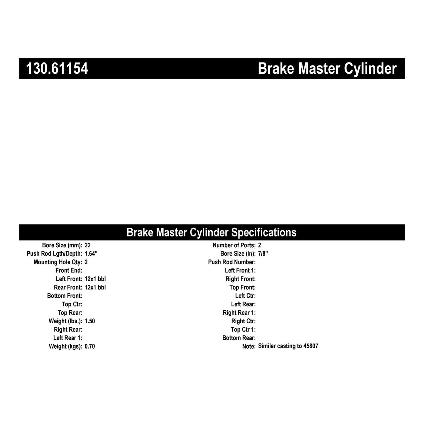 Stoptech Centric 14-17 Ford Fiesta Premium Brake Master Cylinder 130.61154