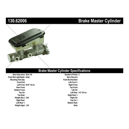 Centric Parts Premium Brake Master Cylinder 130.62006