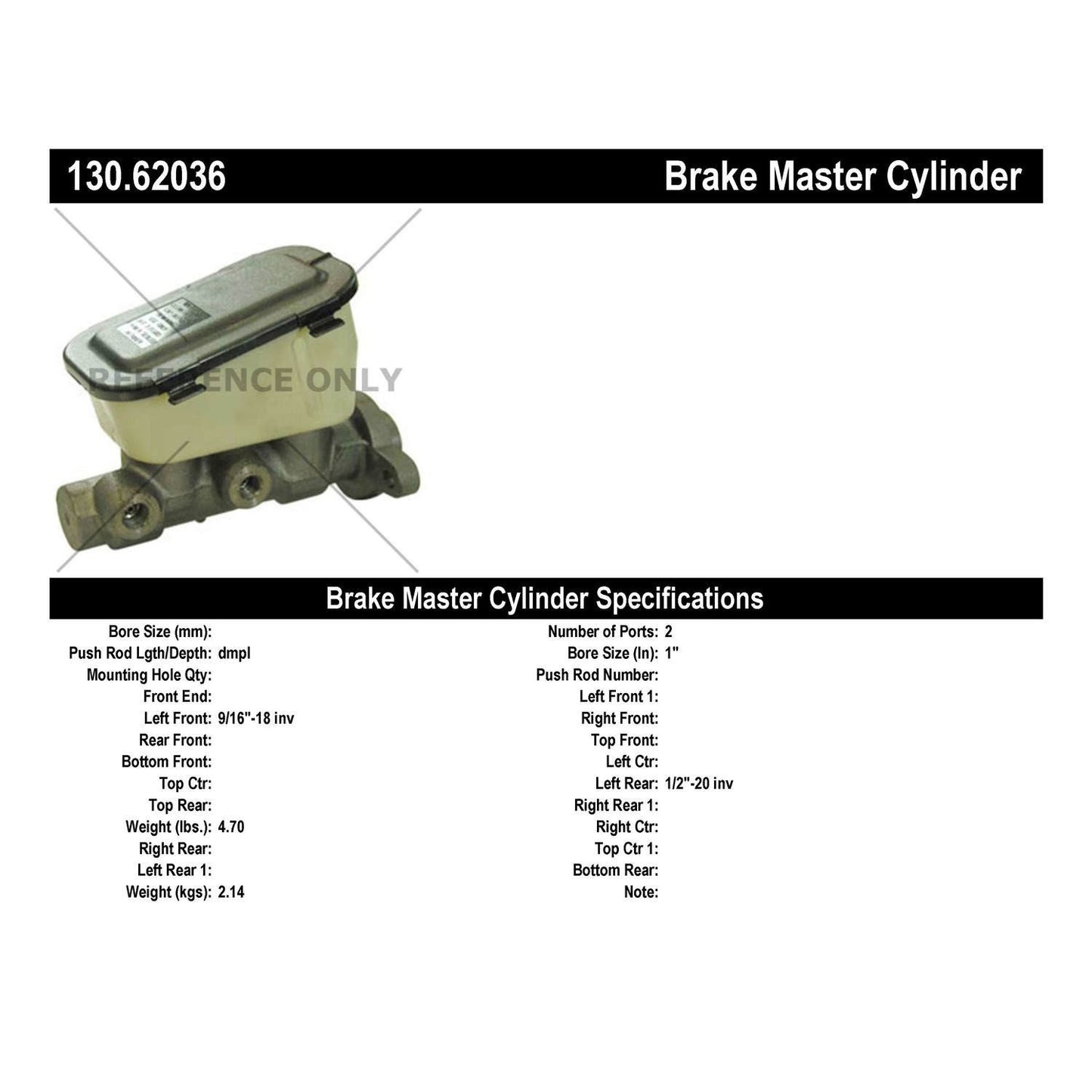 Centric Parts Brake Master Cylinder with Reservoir 130.62036