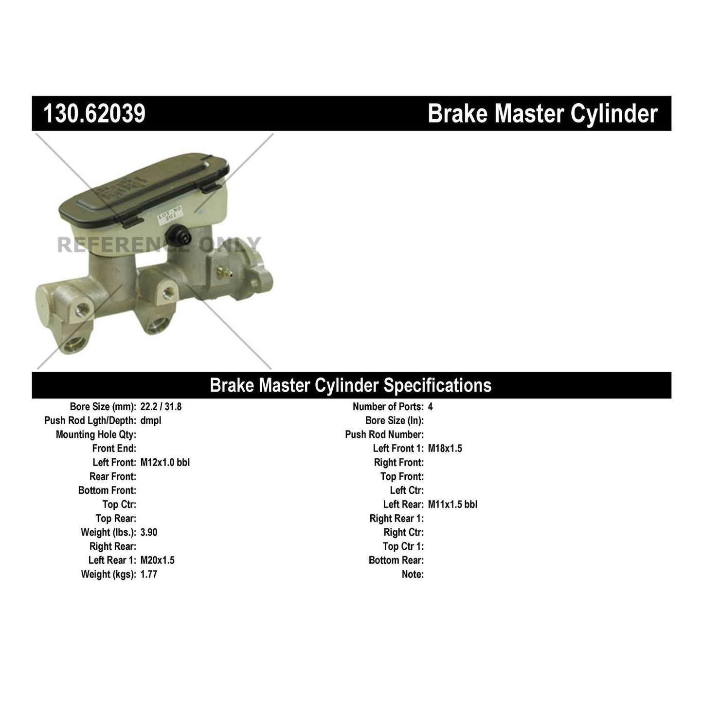 Centric Parts Brake Master Cylinder 130.62039
