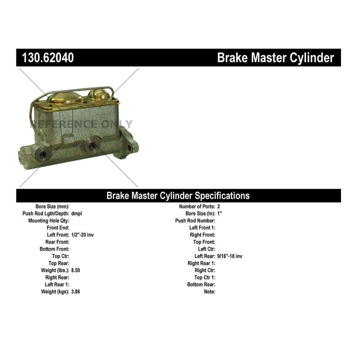 Centric Parts Premium Brake Master Cylinder 130.62040