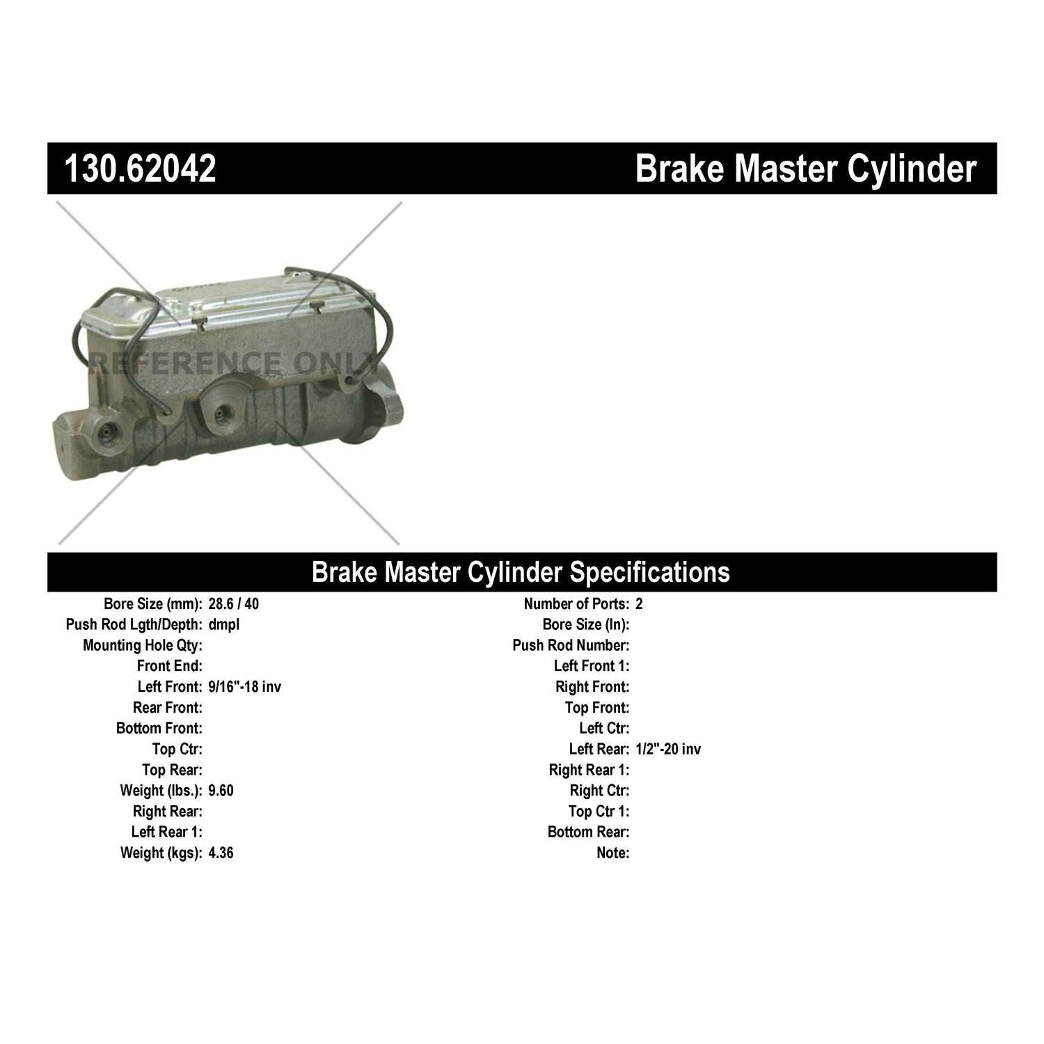 Centric Parts Premium Brake Master Cylinder 130.62042