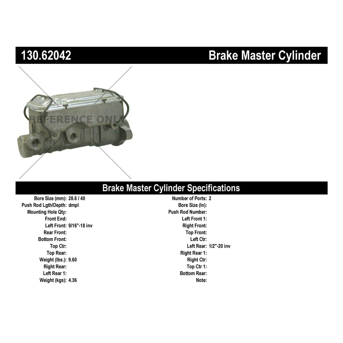 Centric Parts Brake Master Cylinder 130.62042
