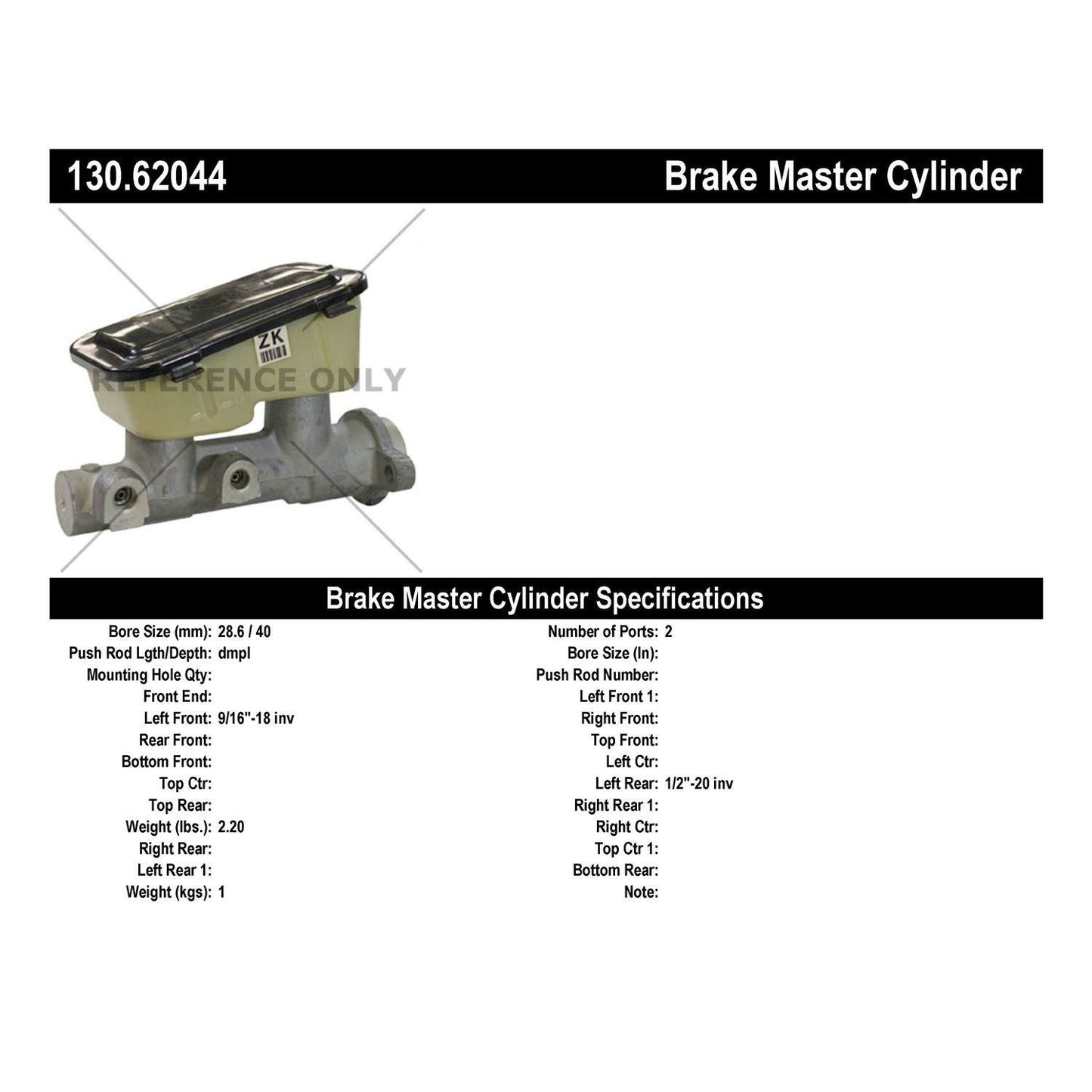 Centric Parts Brake Master Cylinder 130.62044