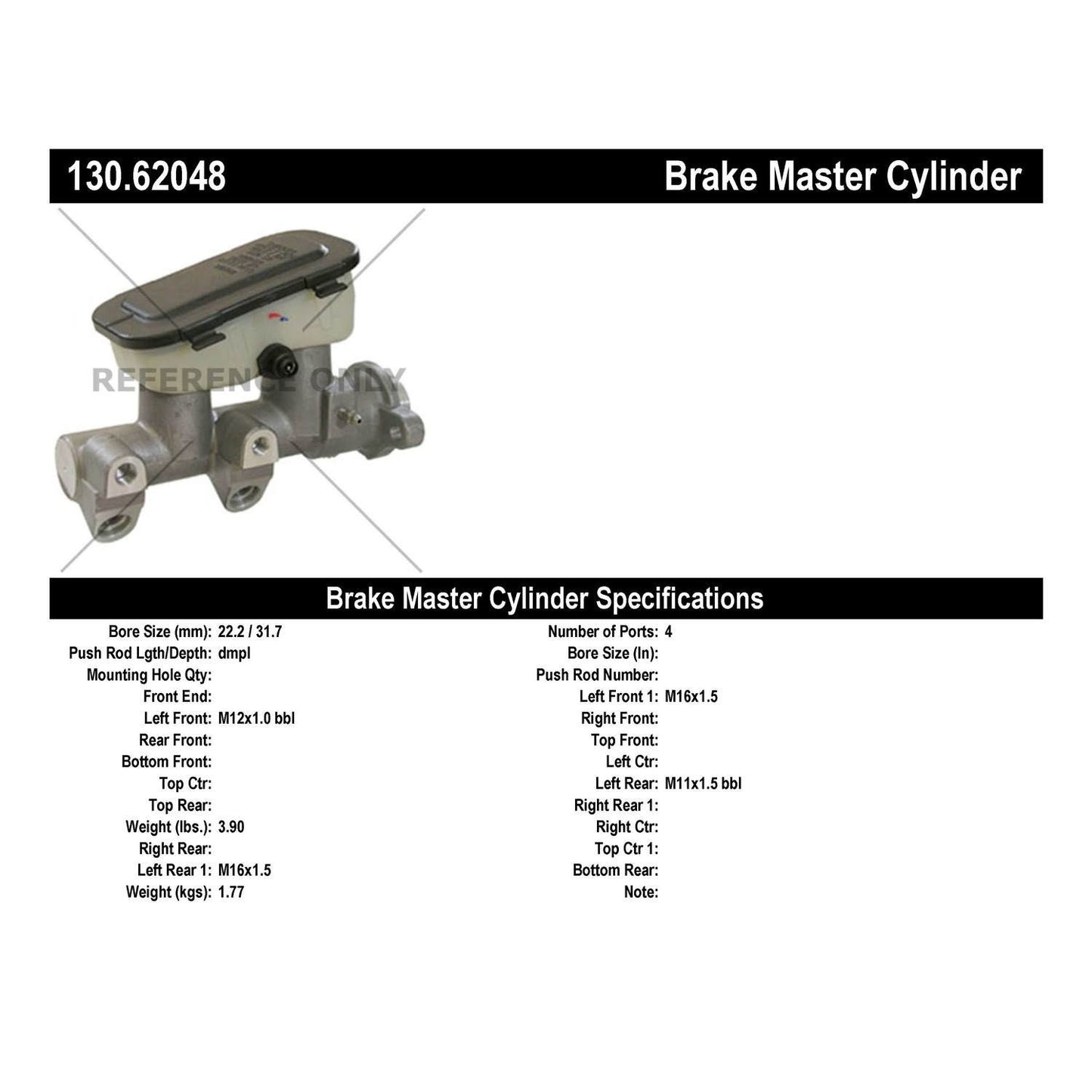 StopTech Premium Brake Master Cylinder 130.62048