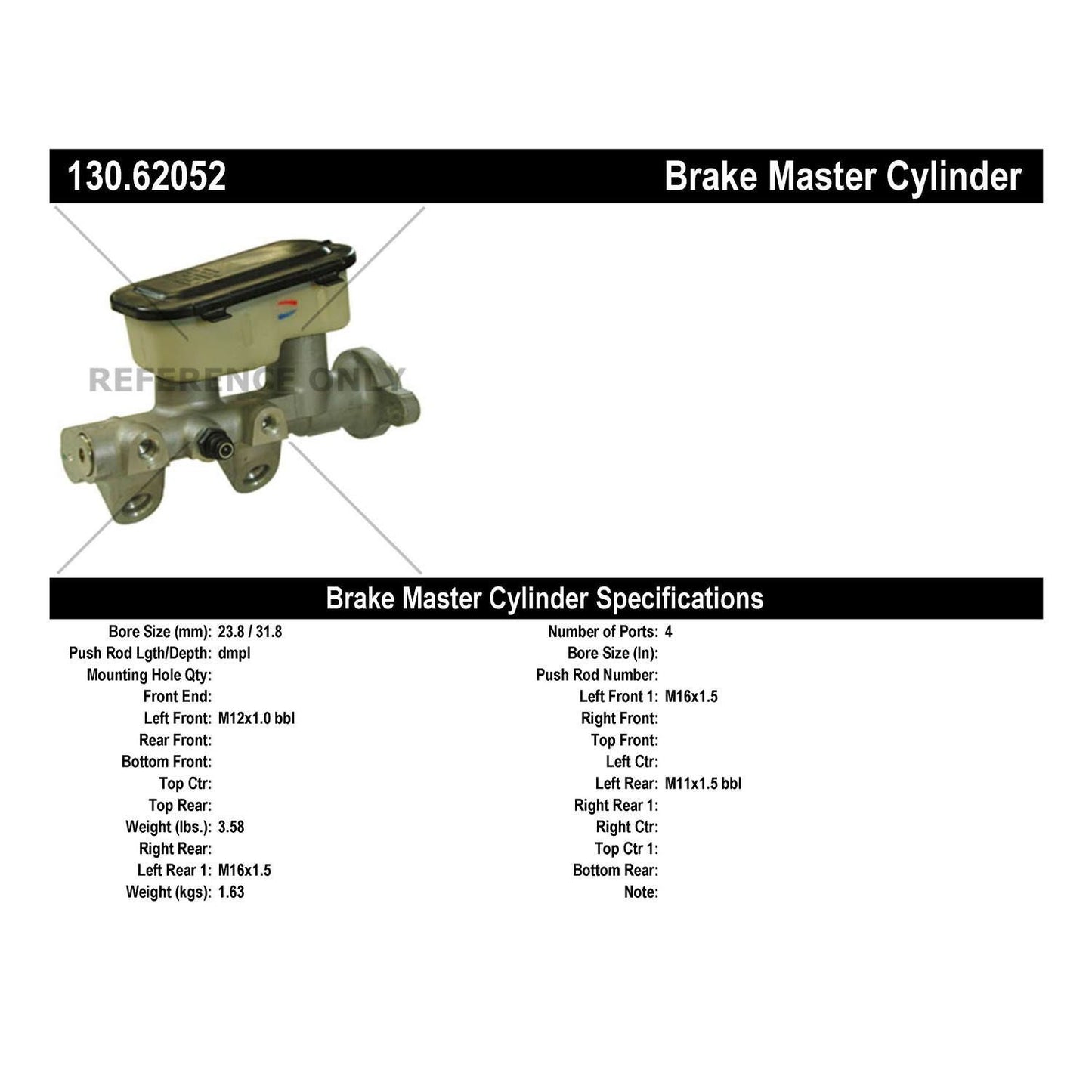 Centric Parts Brake Master Cylinder 130.62052