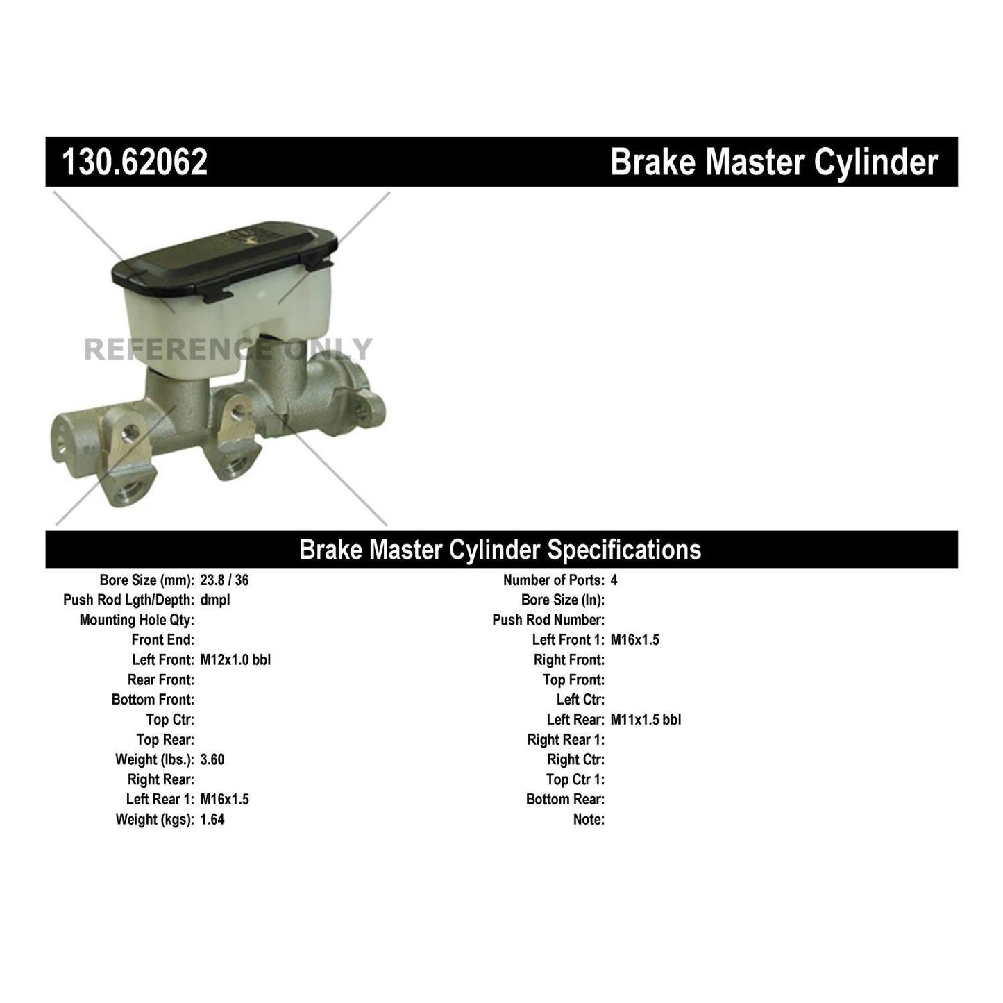 Centric Parts Premium Brake Master Cylinder 130.62062