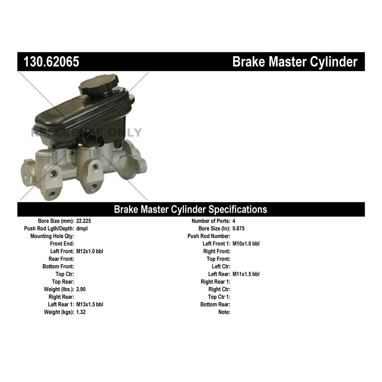 Centric Parts Premium Brake Master Cylinder 130.62065