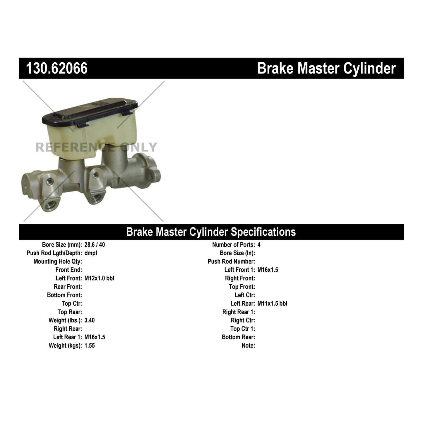 Centric Parts Brake Master Cylinder 130.62066