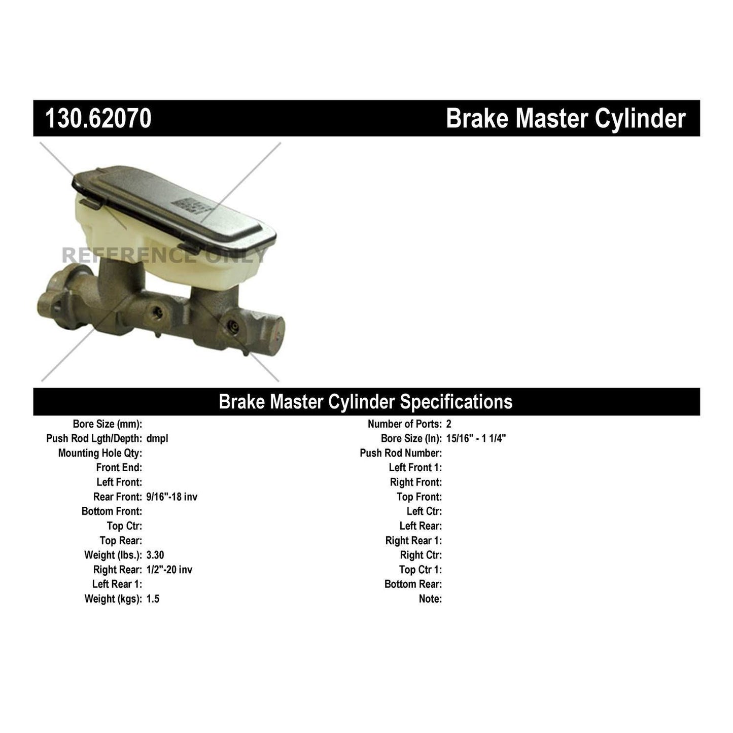 Centric Parts Premium Brake Master Cylinder 130.62070