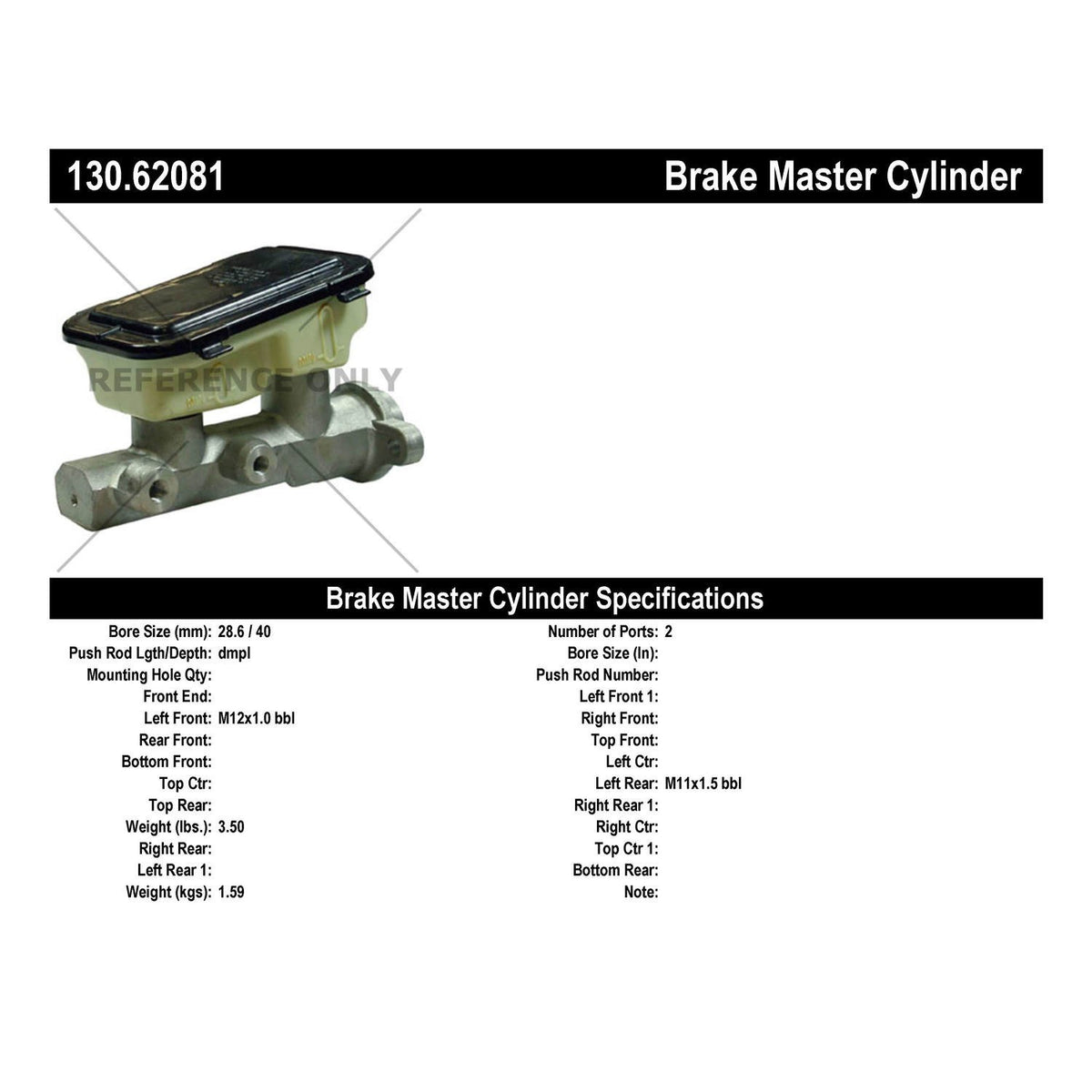 Centric Parts Brake Master Cylinder with Reservoir Switches and Floats 130.62081