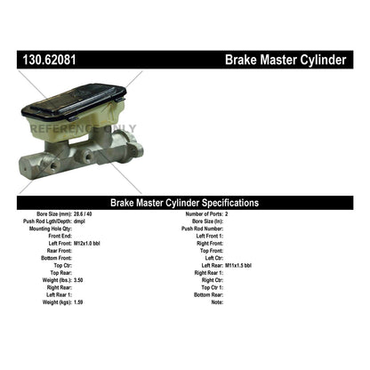 Centric Parts Brake Master Cylinder with Reservoir Switches and Floats 130.62081