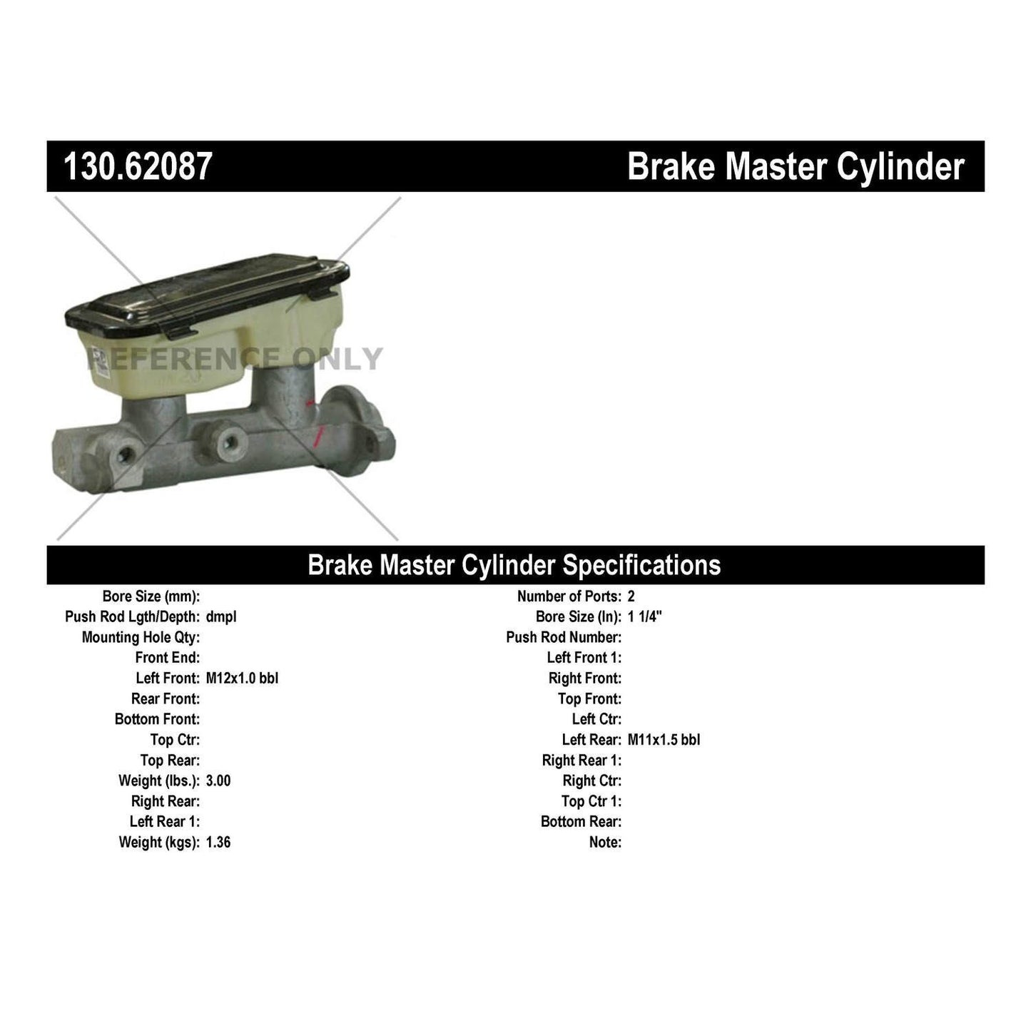 Centric Parts Brake Master Cylinder Premium for 1993-1996 Chevrolet Caprice Impala 130.62087